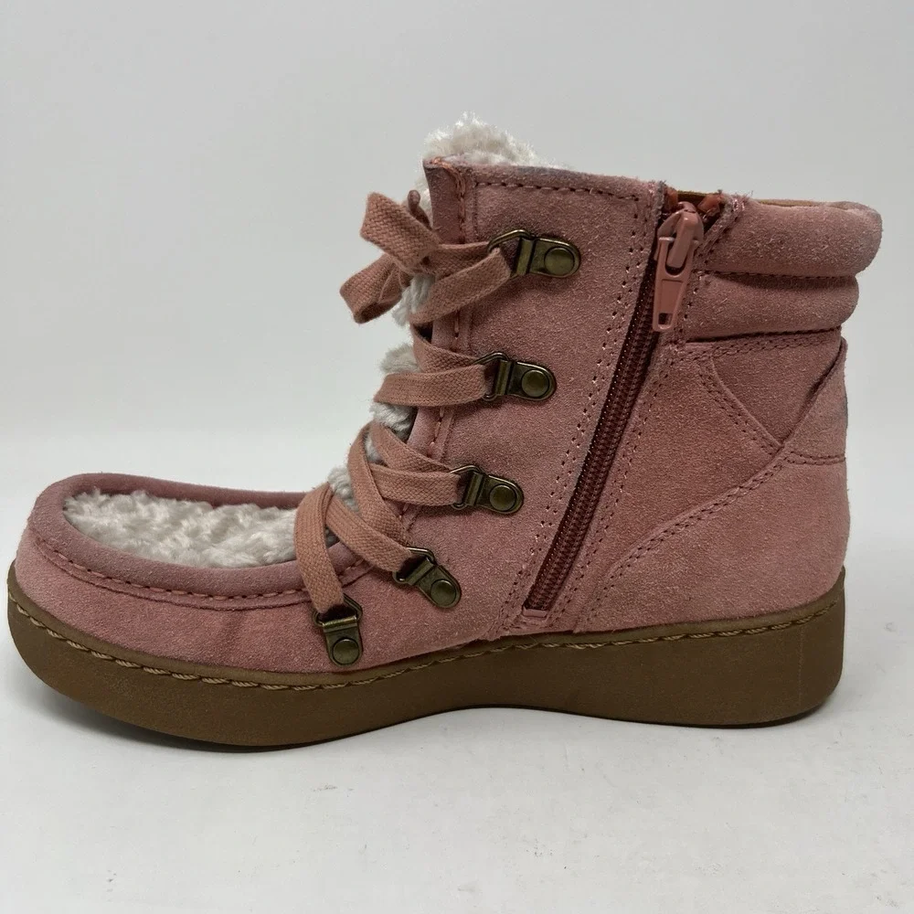 Zodiac Women's 7 Pierson Suede Ankle Lace Up Boots Pink Leather Platform Snow